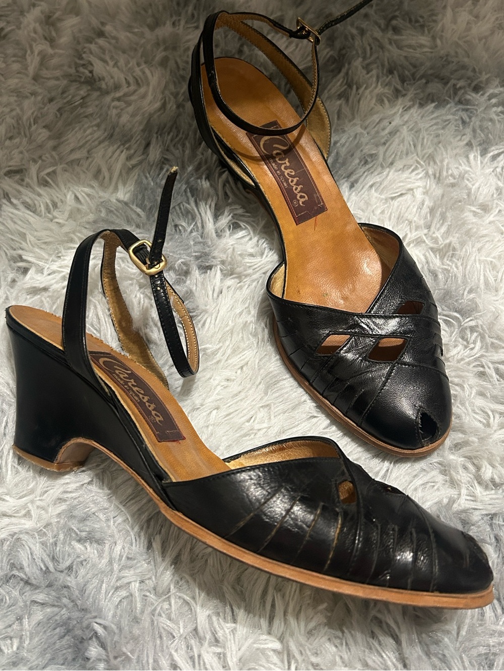 🇪🇸Caressa Vintage Leather Peep-Toe Ankle-Strap Sandals